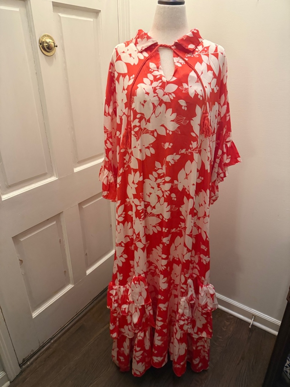 Coral Red & White Floral Maxi Dress never worn